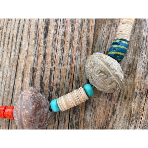 Vintage African Trade Bead Necklace HUGE Clay Beads millefiori Glass Sterling Cl - Picture 7 of 16